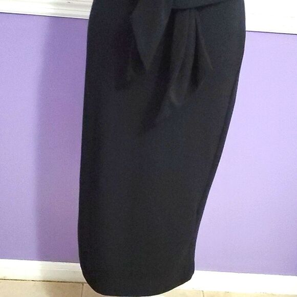Ann Taylor Black Tied Front Sheath Midi Dress Modest Career Event Size 2 - Picture 6 of 10